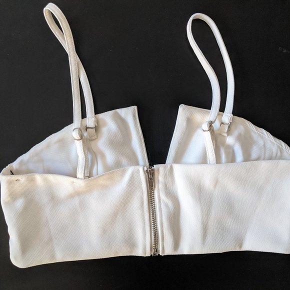 New w/Tags! Akira White Striped Mesh Crop Top w/Removable Straps Size Large - Picture 2 of 5